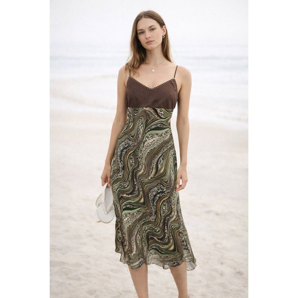 VTG Womens Y2K Babydoll Midi Dress Sz 8 Flowy Beach Romantic 90s Cruise Lounge
